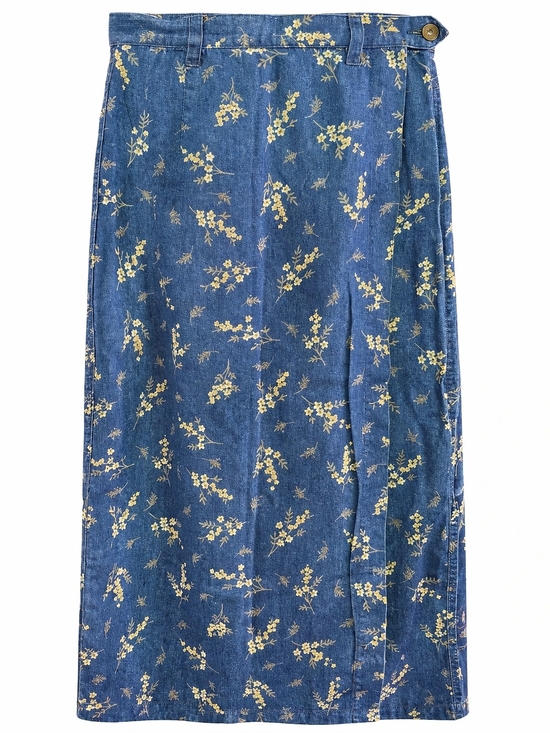 Liz Claiborne Dresses & Skirts - Liz Claiborne Vintage  Floral Denim Skirt Button Wrap Long Cottagecore Sz 4